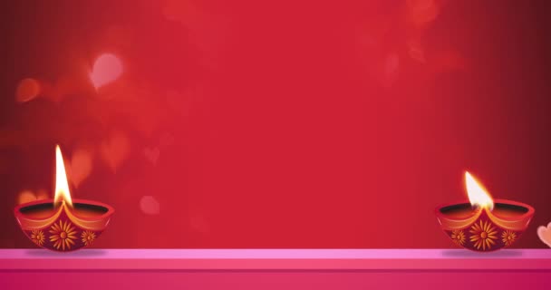 红色背景下具有防爆效果的墙上燃油灯的印度教节日背景 — 图库视频影像
