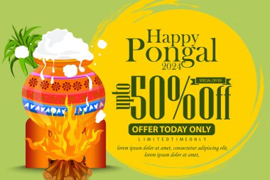 Hint Pongal festivali için% 50 reklam pankartı tasarımı.