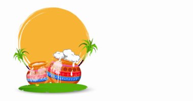 Animasyon Happy Pongal festivali beyaz arkaplandaki videoyu selamlıyor.