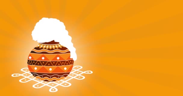 Happy Pongal Festival Pozdravy Animované Abstraktním Sluncem Pozadí — Stock video