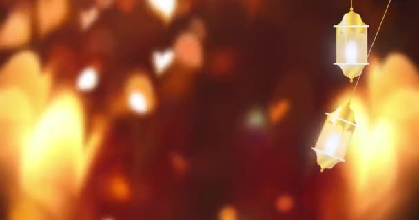 Ліхтар Рамадан Висить Гойдається Анімація Руху Ефектом Яскравого Боке Чорному — стокове відео