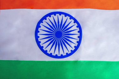 Hindistan 'ın üç renkli bayrak arkaplanını kapatın, bağımsızlık günü için kavramsal görüntü. Üst görünüm