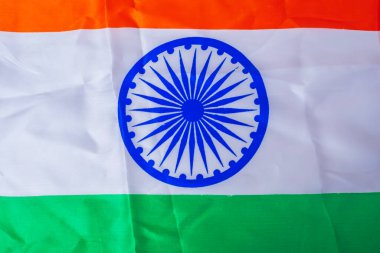 Hindistan 'ın üç renkli bayrak arkaplanını kapatın, bağımsızlık günü için kavramsal görüntü. Üst görünüm