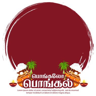 A vibrant traditional Pongal design with earthen pots, sugarcane, and cultural decorations, perfect for Pongal celebrations, festive banners, advertisements, and social media promotions. clipart