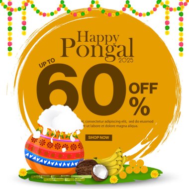 Süslü tencere, şeker kamışı ve şenlik tasarımlı Pongal kutlama afişi% 60 indirimli. Mevsimlik teklifler, indirimler ve festival promosyonları için mükemmel..