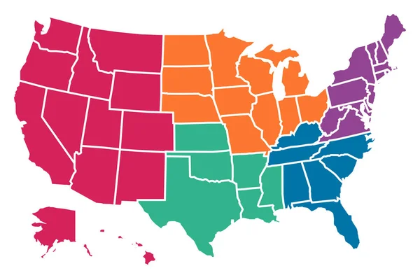 Блакитна Карта Сполучених Штатів Америки Розділена Регіонами Векторному Форматі — стоковий вектор