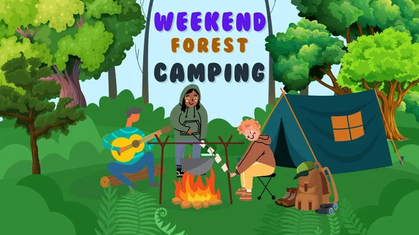 Helg Skog Camping Med Lägereld — Stockfoto