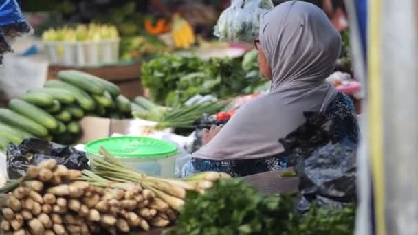 Tarakan Indonesia 09132022 Una Mujer Indonesia Que Vende Vegetales Mercado — Vídeos de Stock