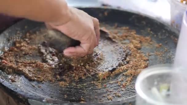 Preparação Petis Rujak Rujak Petis Alimento Tradicional Java Feito Legumes — Vídeo de Stock