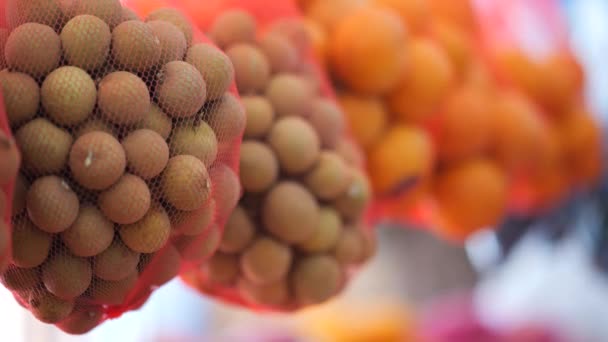 Longan Dimocarpus Longan Exposé Dans Étal Fruits — Video