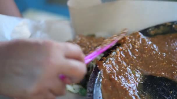 Rujak Petisi Hazırlamak Rujak Petisi Java Nın Buharda Pişirilmiş Sebzelerden — Stok video