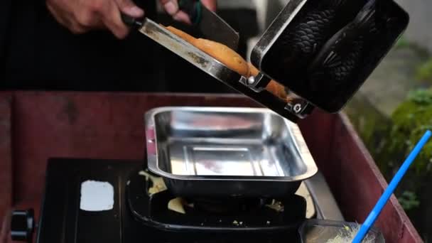 Panqueca Estilo Coreano Bungeoppang Pão Forma Peixe Com Recheio Feijão — Vídeo de Stock