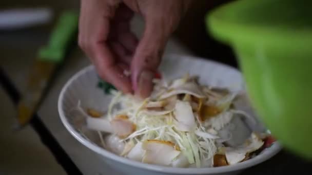 インドネシアのチキンスープやソトドールのボウルを準備します インドネシア タラカンのお客様に新鮮なチキンスープ ラモンガンを準備するベンダー スコット ムーンを準備する 選択的なフォーカス — ストック動画