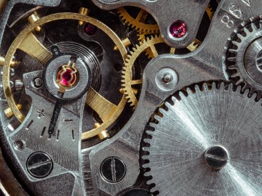 Eski mekanik cep saati. Makro çekim.