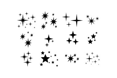 Çeşitli Black Starburst ve Sparkle. Vektör simgesi.