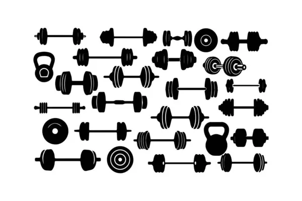 Stock vector Dumbbell and Kettlebell Silhouettes Collection. Vector icon.