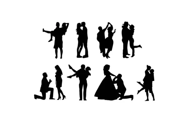 stock vector Silhouettes of Romantic Couples in Various Poses. Vector icon.