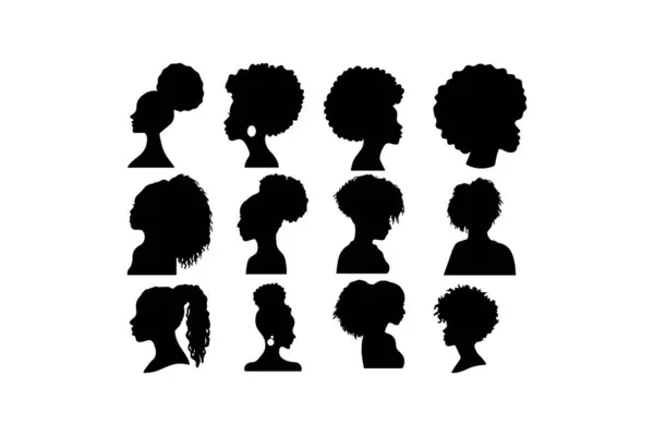 stock vector Silhouettes of Women with Natural Hairstyles. Vector icon.