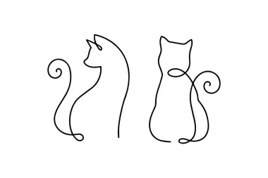 Zarif Kedi Çizgisi Sanat Silüetleri. Vektör simgesi.