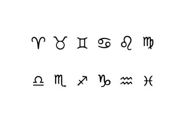 Beyaz Arkaplanda Zodiac Sembolleri Koleksiyonu. Vektör simgesi.