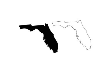 Florida eyalet haritasının silueti ve taslağı. Vektör simgesi.