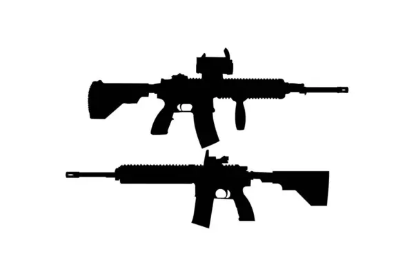 stock vector Silhouette of Two Assault Rifles on White Background. Vector icon.