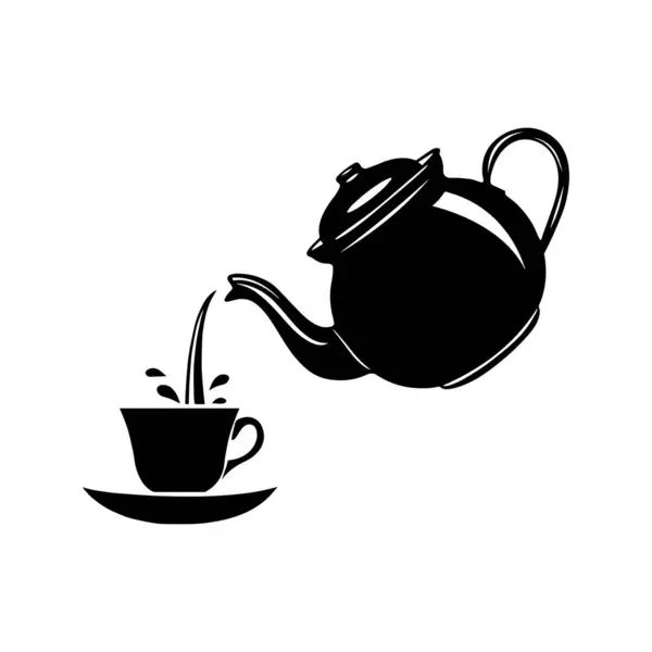 stock vector Teapot Pouring Tea into Cup Silhouette. Vector icon.