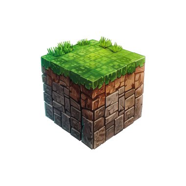 Üç boyutlu Isometric Grass ve Stone Block. Vektör illüstrasyon tasarımı.