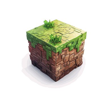 3 Boyutlu Isometric Grass ve Bitkilerle Çamur Bloğu. Vektör illüstrasyon tasarımı.