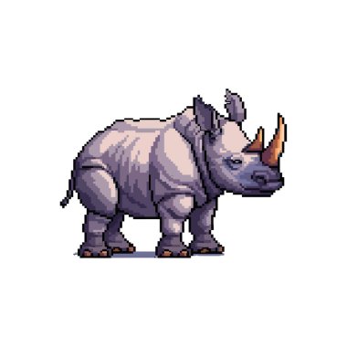 Pixel Art Rhinoceros with Prominent Horns. Vector illustration design. clipart