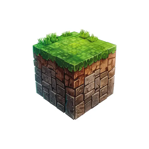 Üç boyutlu Isometric Grass ve Stone Block. Vektör illüstrasyon tasarımı.
