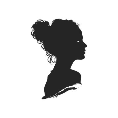 Elegant Female Profile Silhouette with Bun. Vector icon design. clipart