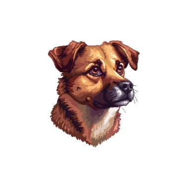 Kahverengi Kürklü Piksel Sanat Köpek Portresi. Vektör simgesi tasarımı.