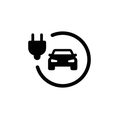 Şarj ikonu olan elektrikli bir araba. Vektör illüstrasyon tasarımı.