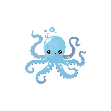 Adorable blue cartoon octopus with smiling face. Vector illustration design. clipart