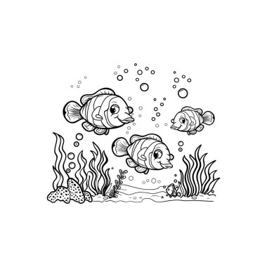 Cartoon Clownfish Family Swimming Underwater Scene. Vector illustration design. clipart