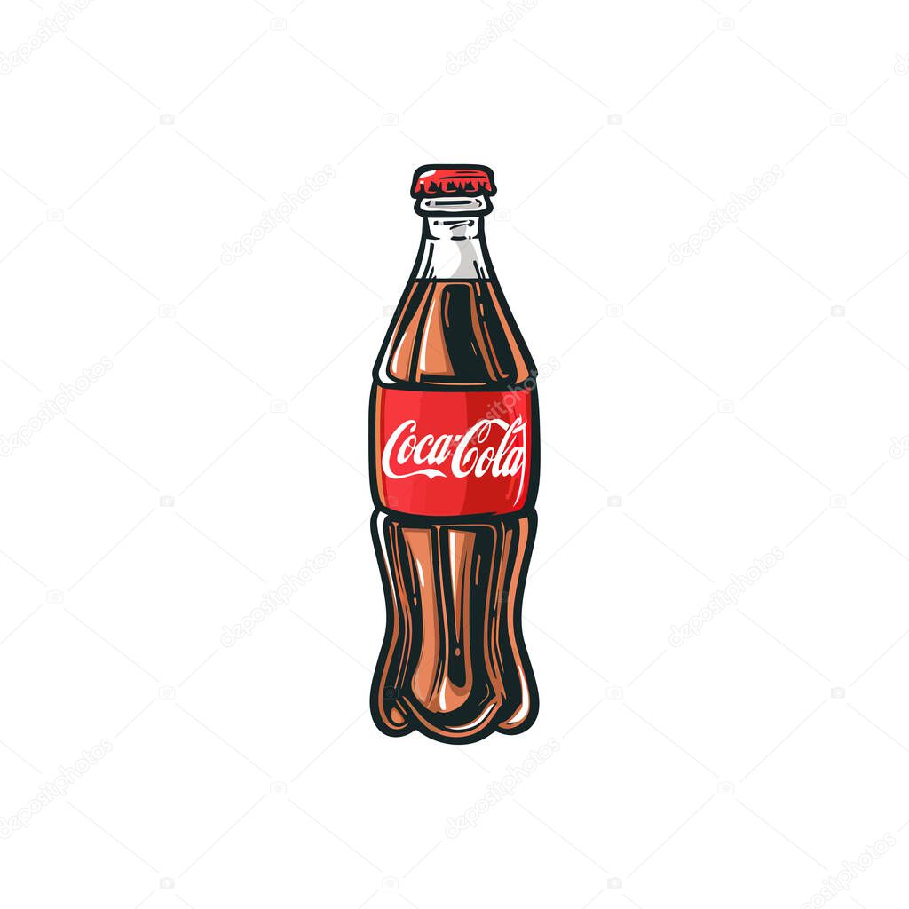 Cartoon Illustration of Classic Coca-Cola Bottle. Vector illustration design.