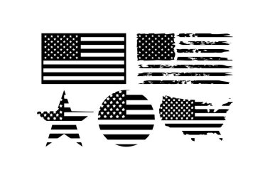 Amerikan bayrağı çeşitli şekil ve stillerde tasarlanmıştır. Vektör illüstrasyon tasarımı.