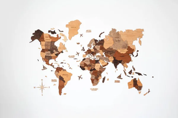 Mapa Mundo Terra Mostrando Continentes Anel Árvore Madeira Texturizado Fundo — Fotografia de Stock