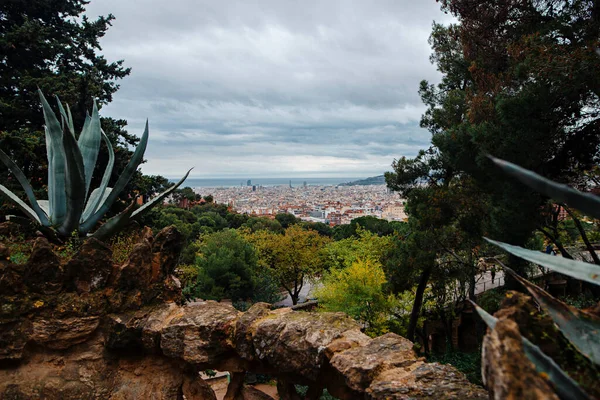 Fascinating View Magnificent City Blue Sea Guell Park Barcelona Nature — Photo
