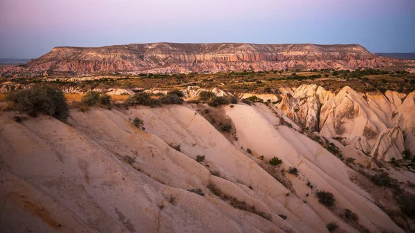 Vista Panorâmica Formação Natural Com Rochas Areia Turquia Durante Pôr — Fotografia de Stock