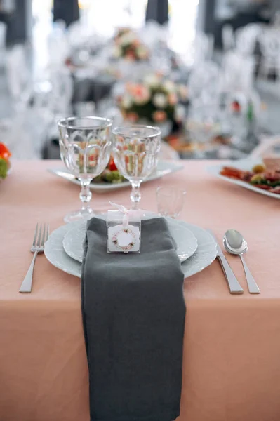 Conjunto Mesa Para Celebração Casamento Outro Jantar Evento Servido Foco — Fotografia de Stock