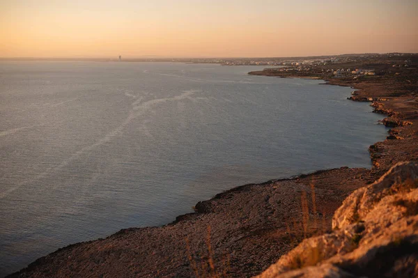 Vista Aérea Hermosa Puesta Sol Costa Isla Chipre Hermoso Día — Foto de Stock