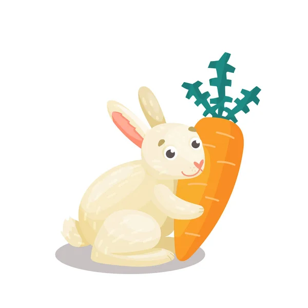 Cute Little Rabbit Carrot Vector Cartoon Hand Drawn Illustration — Stock Vector