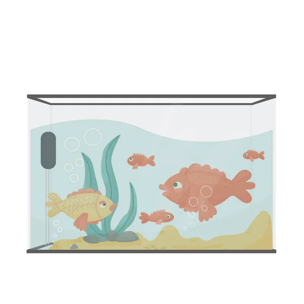 Home Aquarium Fishes Fish Tank Vector Cartoon Illustration — Stock Vector