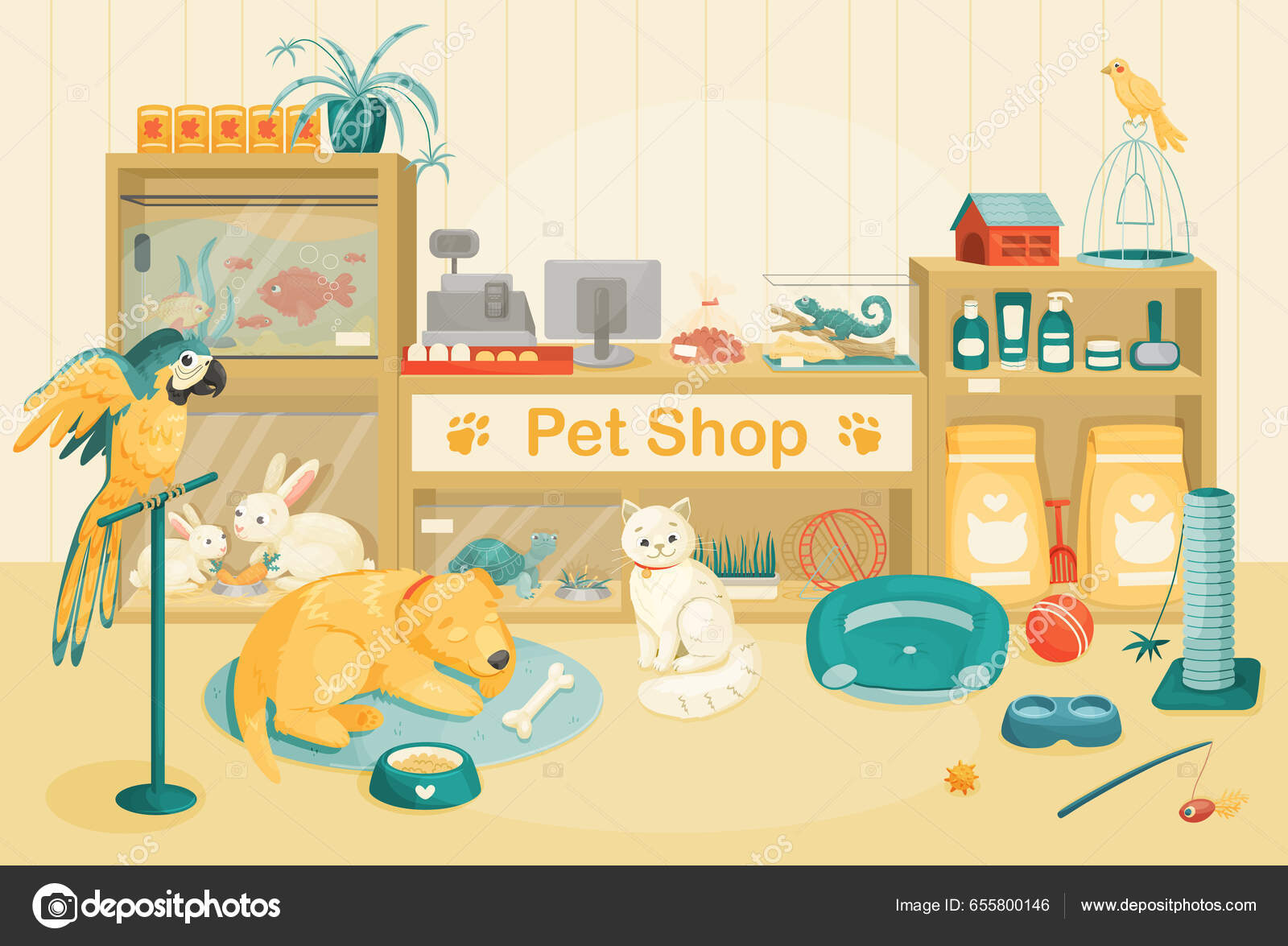 Loja Animais Dentro Casa Interior Loja Animais Ilustração Dos Desenhos  Vetor de ©Krooshart 655800146, image size:1600x1175