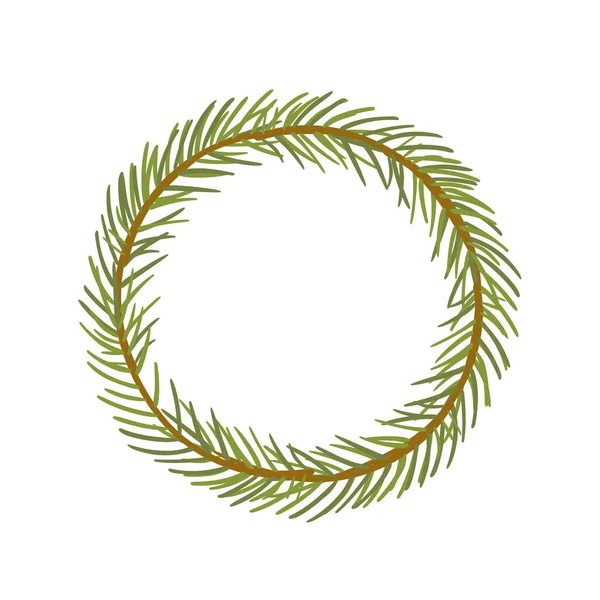 Evergreen Branch Wreath Vector Hand Drawn Illustration — Stock Vector