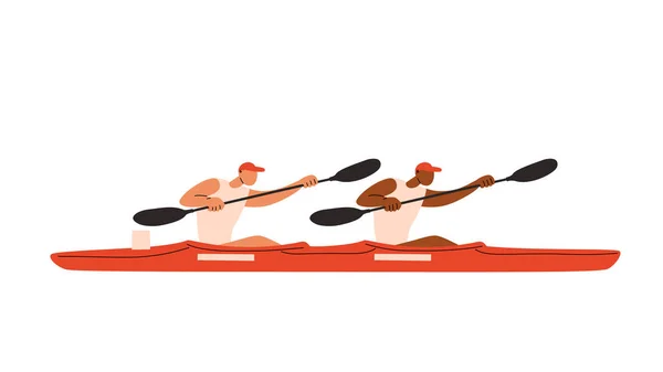 Canoa Sprint Duplos Atletas Caiaque Kayakers Ilustração Dos Desenhos Animados — Vetor de Stock