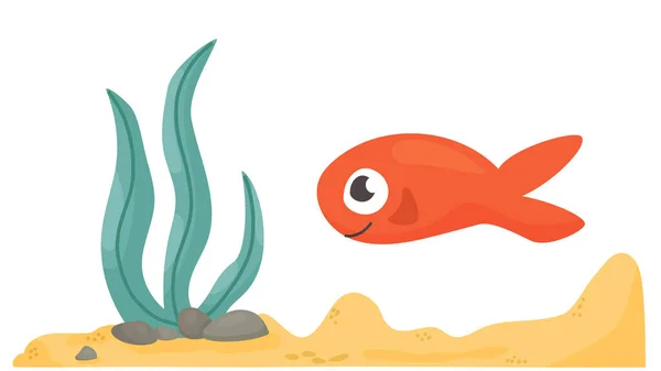 Peixinho Bonito Debaixo Água Ilustração Dos Desenhos Animados Vetoriais —  Vetores de Stock