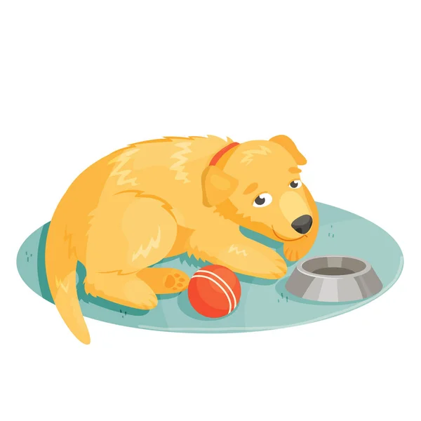 Piccolo Cucciolo Labrador Retriever Sdraiato Sul Tappeto Illustrazione Del Cartone — Vettoriale Stock